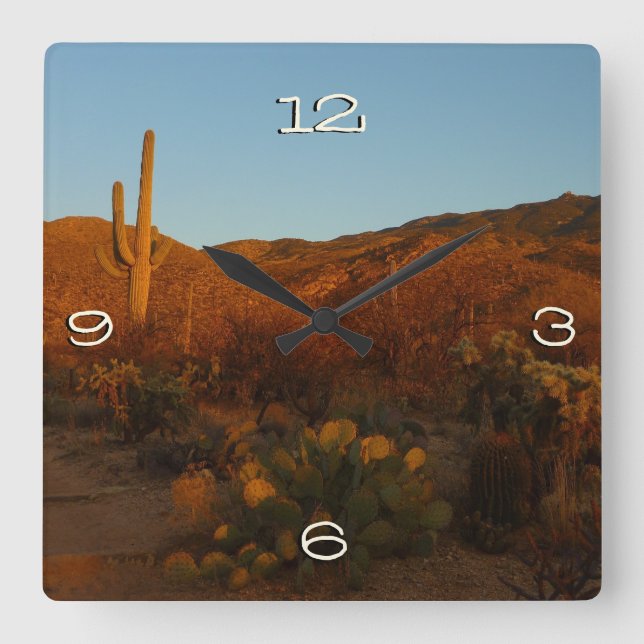 Reloj Cuadrado Paisaje del desierto de Saguaro Sunset I Arizona (Anverso)