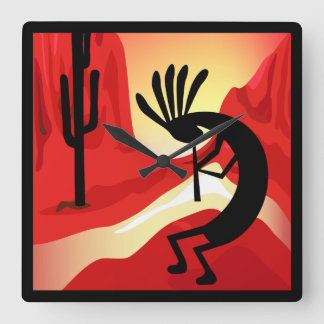 Reloj Cuadrado Paisaje del desierto del Sunset de Kokopelli en el