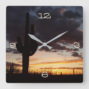 Reloj Cuadrado Paisaje del desierto Saguaro Sunset III Arizona