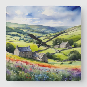 Reloj Cuadrado Paisaje en Yorkshire Meadowsong