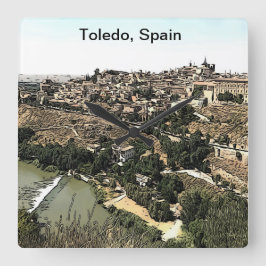 Reloj Cuadrado Paisaje ilustrado de Toledo, España