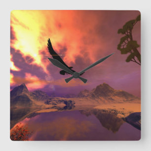 Reloj Cuadrado Paisaje impresionante de la fantasía con el águi
