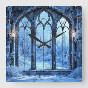 Reloj Cuadrado Paisaje invernal de ventana falsa congelada Nieve 