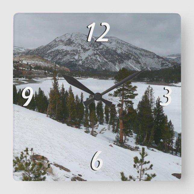 Reloj Cuadrado Paisaje invernal Snowy Ellery Lake California (Anverso)