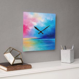 Reloj Cuadrado Paisaje marino "Tarfarran" rosa y azul