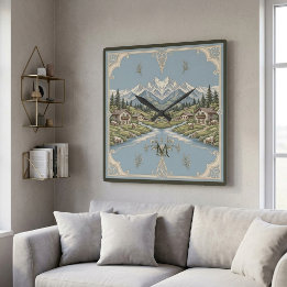 Reloj Cuadrado Paisaje montañoso alpino nevado francés rústico az