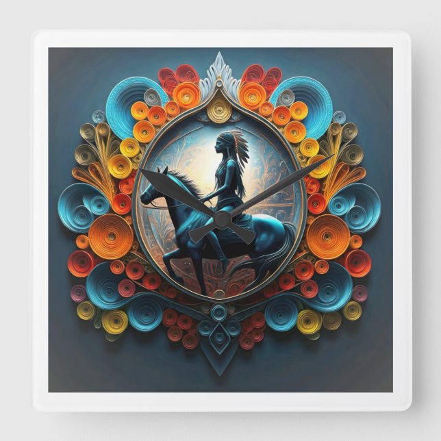 Reloj Cuadrado "Paisaje nativo americano de ensueño" (Anverso)