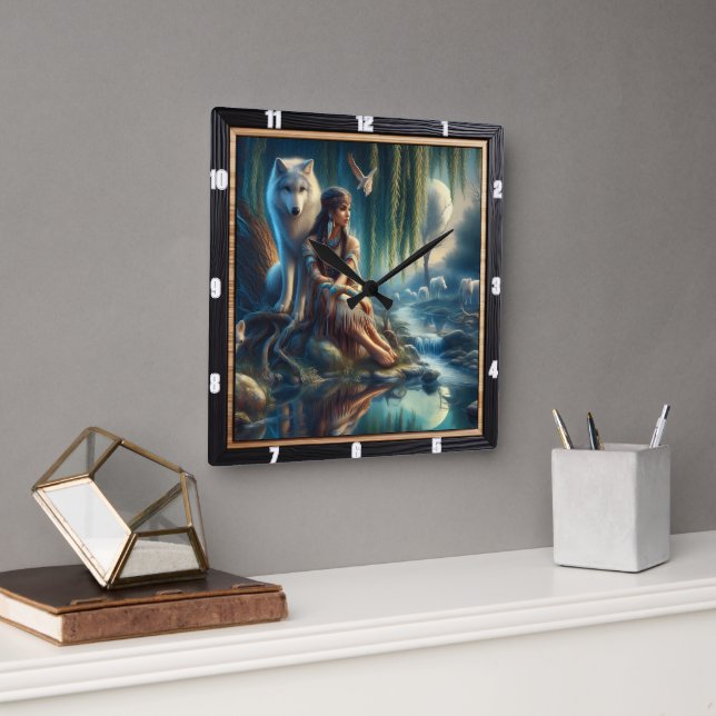 Reloj Cuadrado Paisaje Nativo: Susurros Antiguos Agua (Oficina)