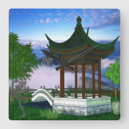 Reloj Cuadrado Paisaje natural de la Pagoda Fantasía Arte