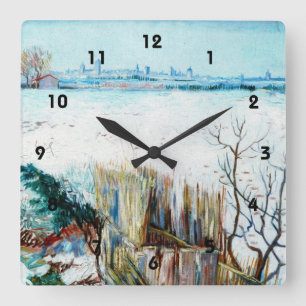 Reloj Cuadrado Paisaje nevado con Arlés al fondo