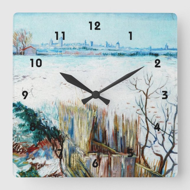 Reloj Cuadrado Paisaje nevado con arles en el fondo (Anverso)
