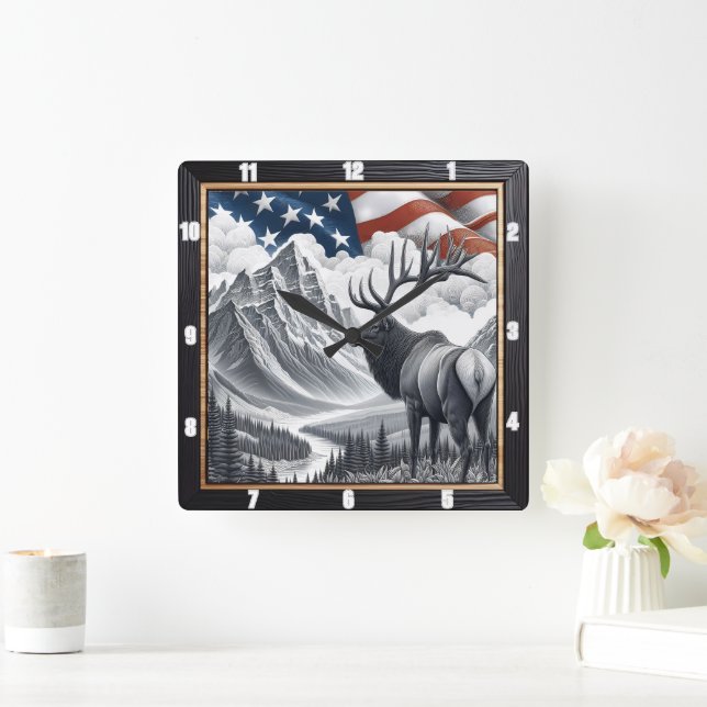 Reloj Cuadrado Paisaje patriótico de la montaña de Moose (Hogar)