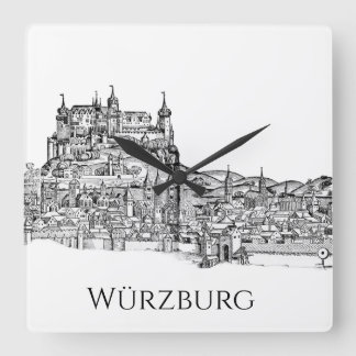 Reloj Cuadrado Paisaje urbano minimalista de Würzburg, Baviera