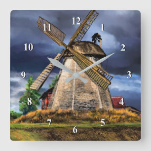 Reloj Cuadrado Paisaje y clima en los Países Bajos - Dibujo