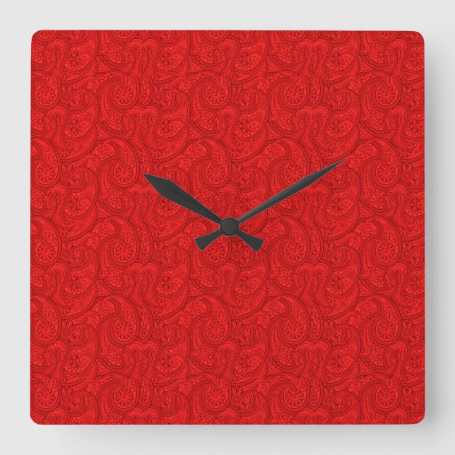 Reloj Cuadrado Paisley roja (Anverso)