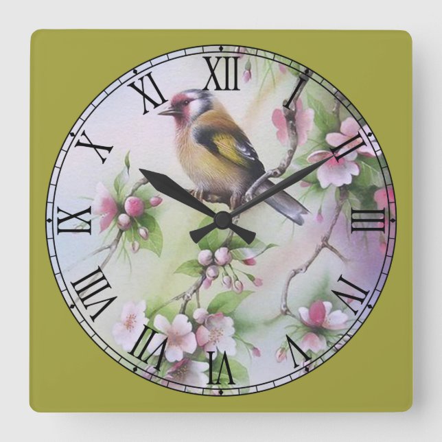 Reloj Cuadrado Pájaro amarillo pastel (Anverso)