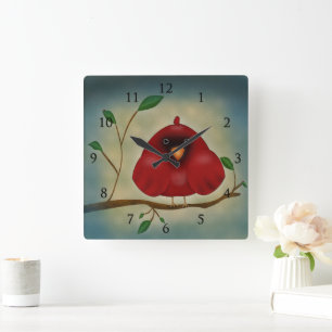 Reloj Cuadrado Pájaro Cardenal Rojo