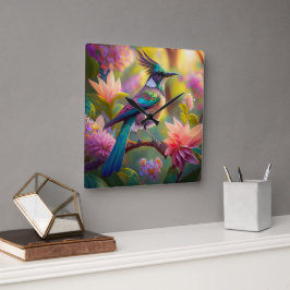 Reloj Cuadrado Pájaro de Jay Fantasy con cabeza verde