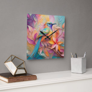 Reloj Cuadrado Pájaro de la Fantasía del Songbird Throet Violet