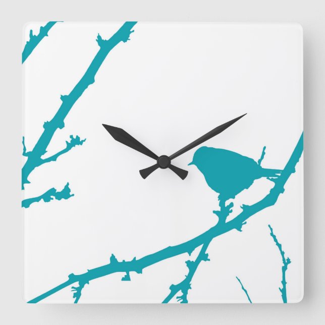 Reloj Cuadrado Pájaro en una sucursal Silhouette_Turquoise (Anverso)
