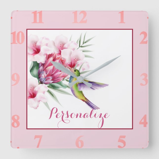 Reloj Cuadrado Pájaro tropical personalizado  (Anverso)