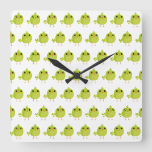Reloj Cuadrado Pájaro Verde Dibujos Animados