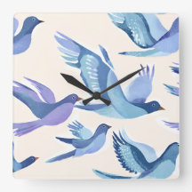 Pájaros Azules Volando | Acuarela Moderna