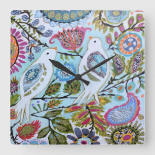 Reloj Cuadrado Pájaros de papel I