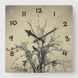 Reloj Cuadrado Pájaros en el árbol   - 