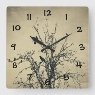 Reloj Cuadrado Pájaros en el árbol   - 