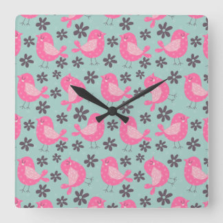 Reloj Cuadrado Pájaros y flores de polka