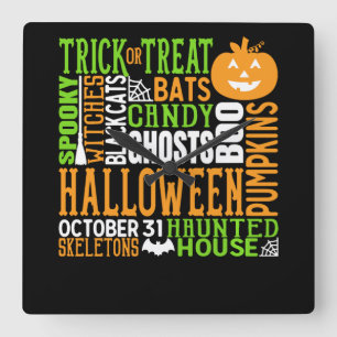 Reloj Cuadrado Palabra de Halloween Salto Colorful Cute Spider Ca