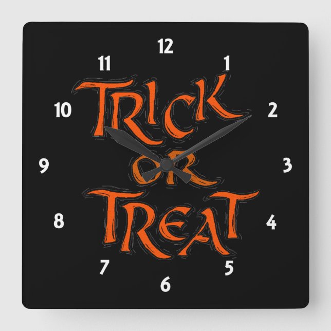 Reloj Cuadrado Palabras de Halloween Trick o Treat (Anverso)