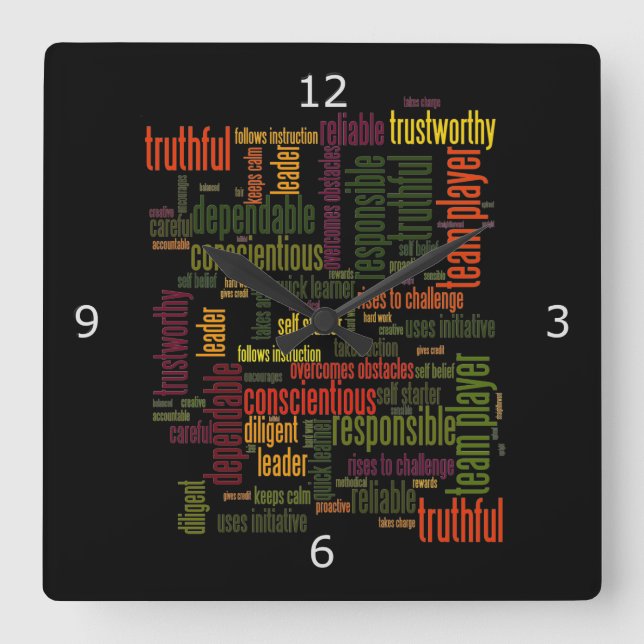 Reloj Cuadrado Palabras de motivación #4 valores positivos (Anverso)