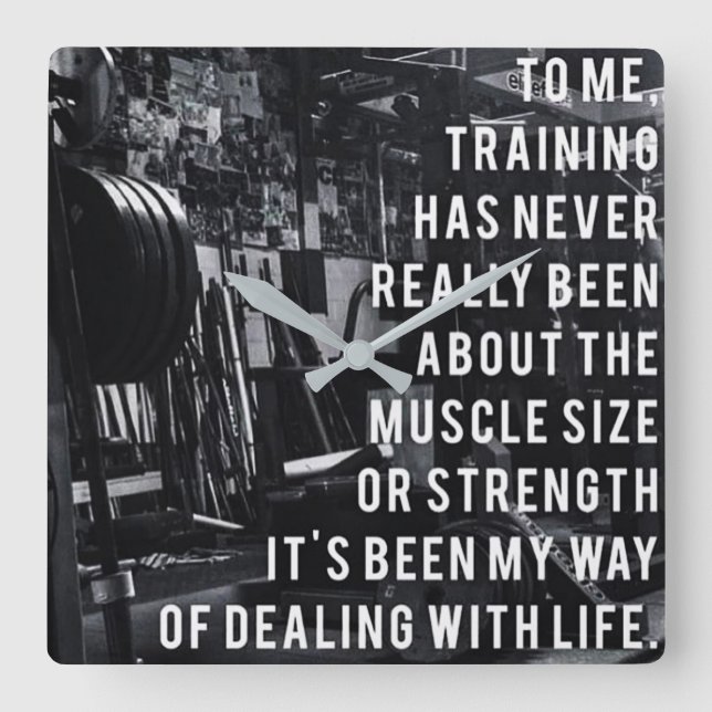 Reloj Cuadrado Palabras Inspiradoras de entrenamiento de peso (Anverso)