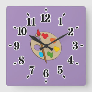 Reloj Cuadrado Paleta de artista con pincel de pintura