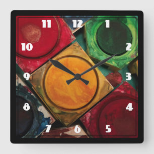 Reloj Cuadrado Paleta de caja de pintura de color de agua