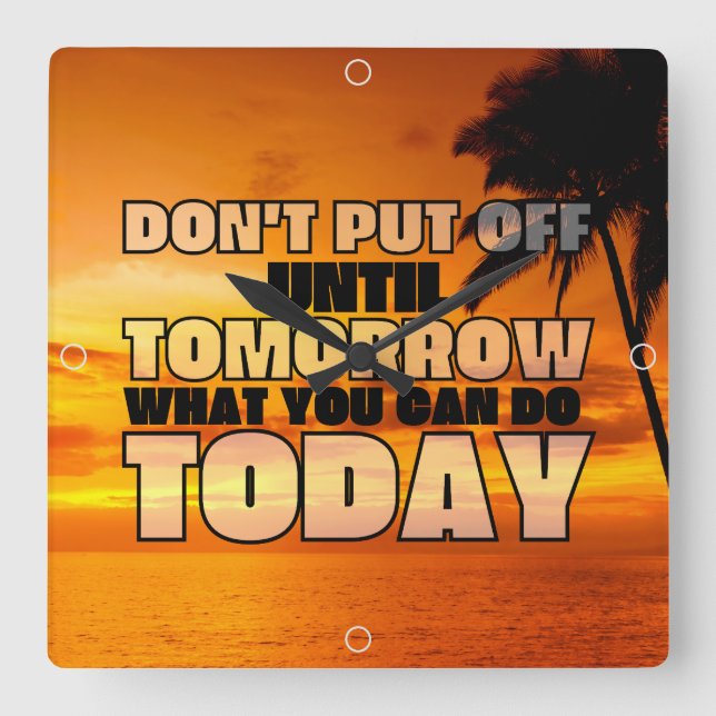 Reloj Cuadrado Palm beach ocean sunset | frase motivadora (Anverso)