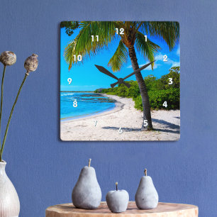 Reloj Cuadrado Palm Tree White Sand Hawaii Tropical Beach Photo