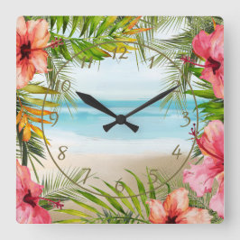 Reloj Cuadrado Palmas del Paraíso de las Islas Tropicales | Flore