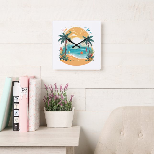 Reloj Cuadrado palmera de Sun Beach (Sala de lectura)