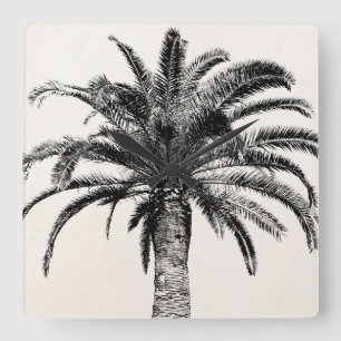 Reloj Cuadrado Palmera tropical retra de la isla en blanco y