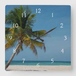 Reloj Cuadrado Palmera y playa de arena blanca  2