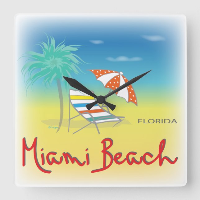 Reloj Cuadrado Palmeras de Miami Beach (Anverso)