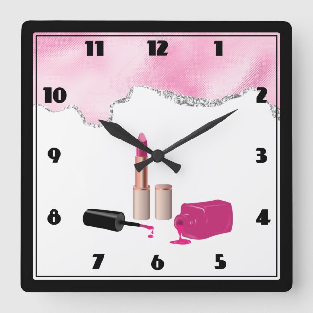Reloj Cuadrado Palo de labios de glam rosado y belleza polaca de  (Anverso)