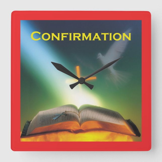 Reloj Cuadrado Paloma de confirmación, Biblia, cruz (Anverso)