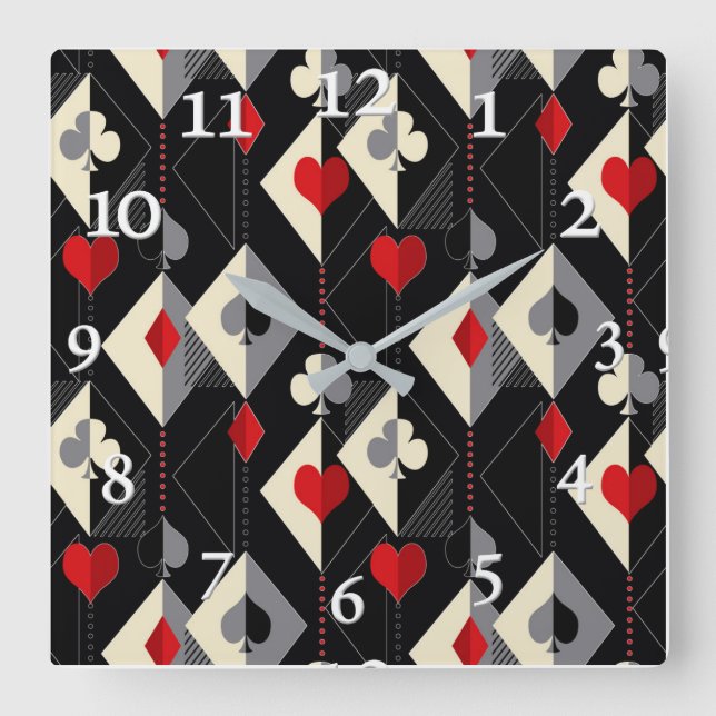 Reloj Cuadrado Palos de cartas de póquer.  (Anverso)