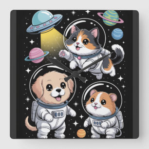 Reloj Cuadrado Pals espaciales - Animales de astronauta curados e
