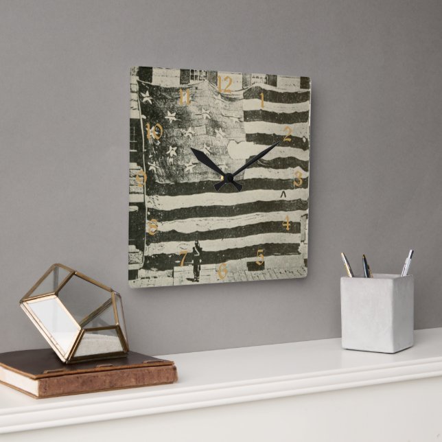 Reloj Cuadrado Pancarta de Star Spanglage: Bandera estadounidense (Oficina)