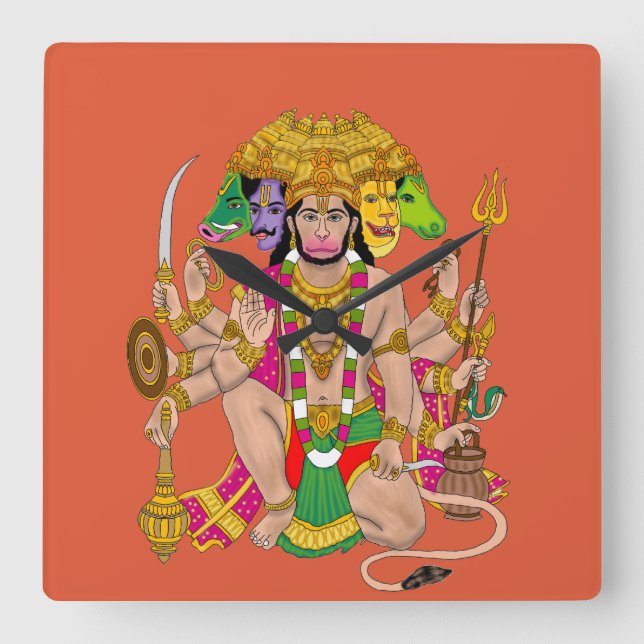 Reloj Cuadrado Panchmukhi Hanuman Wall Clock  (Anverso)